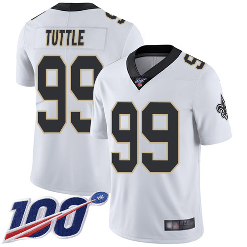 Men New Orleans Saints Limited White Men Shy Tuttle Road Jersey NFL Football #99 100th Season Vapor Untouchable Jersey->new orleans saints->NFL Jersey